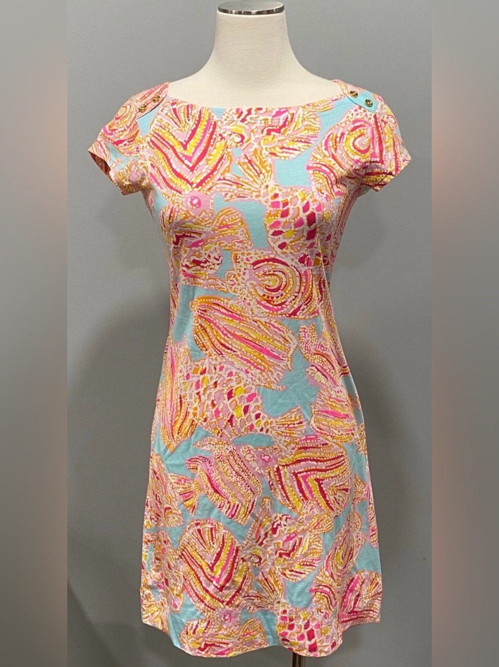 Lilly Pulitzer Boatneck Short Sleeve Loren Dress Breakwater Tini Bikini - Sz XS